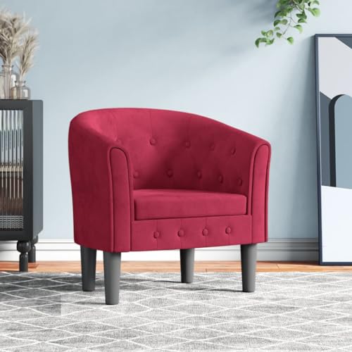 QJBSAVVA Clubsessel Weinrot Samt Moderner Akzentsessel mit Knopfheftung für Wohnzimmer Schlafzimmer und Büro Bequem & Elegant 70 x 56 x 68 cm von QJBSAVVA