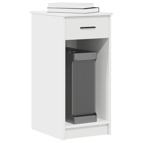 QJBSAVVA Computerschrank Weiß 35x45x77 cm mit Schublade und Ablagefläche Robuster Holzwerkstoff für PC Gehäuse Bücher und Zubehör für Homeoffice und Wohnzimmer von QJBSAVVA