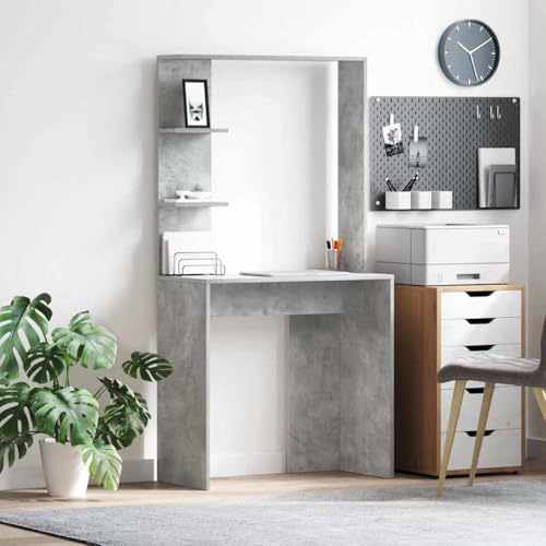QJBSAVVA Computertisch Grau Moderner Schreibtisch aus Holzwerkstoff mit Offenen Regalen Platzsparend & Robust für Homeoffice Studentenzimmer und Büro von QJBSAVVA