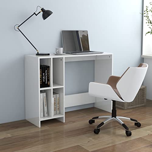 QJBSAVVA Computertisch Hochglanz Weiß 102.5x35x75 cm Moderner Schreibtisch mit 4 Fächern aus Holzwerkstoff Platzsparend für Büro Homeoffice und Studentenzimmer von QJBSAVVA