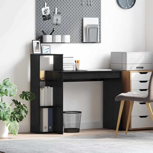 QJBSAVVA Computertisch Schwarze Eiche Kompakter Schreibtisch mit 3 Regalen Modernes Design für Homeoffice Studierzimmer und Schlafzimmer von QJBSAVVA