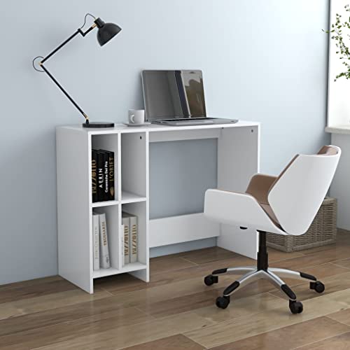 QJBSAVVA Computertisch Weiß 102.5x35x75 cm Moderner Schreibtisch mit 4 Fächern aus Holzwerkstoff Platzsparend für Büro Studentenzimmer und Homeoffice von QJBSAVVA