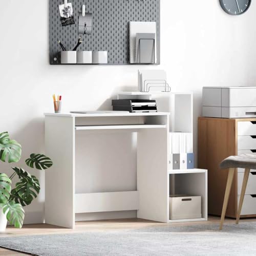 QJBSAVVA Computertisch Weiß Moderner Schreibtisch aus Holzspanplatte mit 2 Regalen Große Arbeitsfläche Platzsparend für Büro und Zuhause von QJBSAVVA