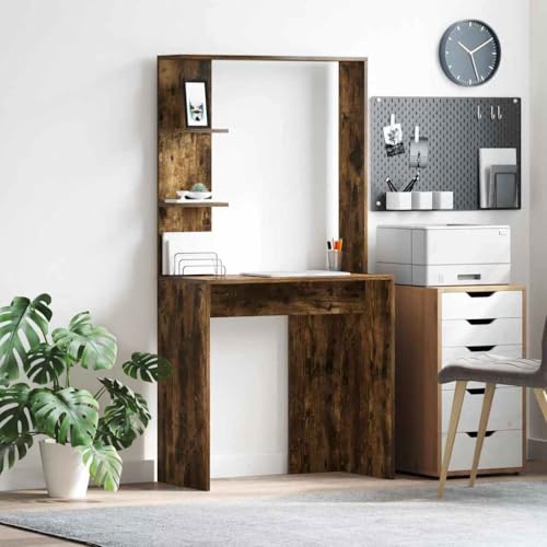 QJBSAVVA Computertisch aus geräucherter Eiche Moderner Schreibtisch mit Stauraum Robuste Holzwerkstoff Platte 50 kg Belastbarkeit für Büro Jugendzimmer und kleine Räume von QJBSAVVA