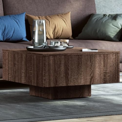 QJBSAVVA Couchtisch, Bartisch Beistelltisch Holz Nachttisch Klein Rollcontainer Geeignet für Schlafzimmer Wohnzimmer College-Schlafsaal Eingangsbereich Braun Eichen-Optik 60x60x31,5 cm Holzwerkstoff von QJBSAVVA