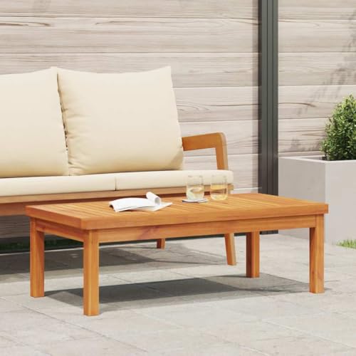 QJBSAVVA Couchtisch 100x50x33 cm aus Akazien-Massivholz mit Ölfinish Lattenrost-Tischplatte wetterfest Modernes Design Robust und Langlebig für Garten Balkon Terrasse und Outdoor-Sofa Lounge von QJBSAVVA