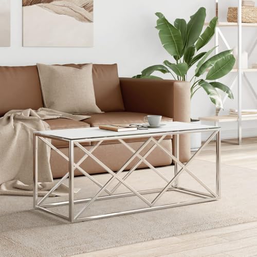 QJBSAVVA Couchtisch 110x45x45 cm aus Edelstahl und Glas - Moderner Beistelltisch für Wohnzimmer mit weißer Marmor-Optik QJBSAVVA Couchtisch 110x45x45 cm aus Edelstahl und Glas - Moderner Beistelltisch für Wohnzimmer mit weißer Marmor-Optik von QJBSAVVA