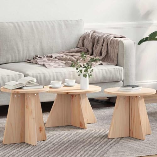 QJBSAVVA Couchtisch 3 pcs Massivkiefer Natur Runddesign 49 x 49 x 30 cm Rustikaler Wohnzimmertisch mit natürlicher Holzmaserung für gemütliche Atmosphäre QJBSAVVA Couchtisch 3 pcs Massivkiefer Natur Runddesign 49 x 49 x 30 cm Rustikaler Wohnzimmertisch mit natürlicher Holzmaserung für gemütliche Atmosphäre von QJBSAVVA