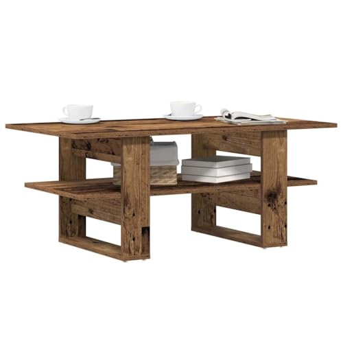 QJBSAVVA Couchtisch Altholz-Optik 102x55x42 cm Holzwerkstoff mit Stauraum, robuster Tischplatte und pflegeleichter Oberfläche – für Wohnzimmer, Flur oder Schlafzimmer von QJBSAVVA