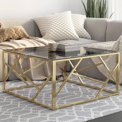 QJBSAVVA Couchtisch Golden Edelstahl und Hartglas - Moderner Wohnzimmertisch mit schwarzer Marmor-Optik, 80 x 80 x 40 cm, robust und pflegeleicht QJBSAVVA Couchtisch Golden Edelstahl und Hartglas - Moderner Wohnzimmertisch mit schwarzer Marmor-Optik, 80 x 80 x 40 cm, robust und pflegeleicht von QJBSAVVA