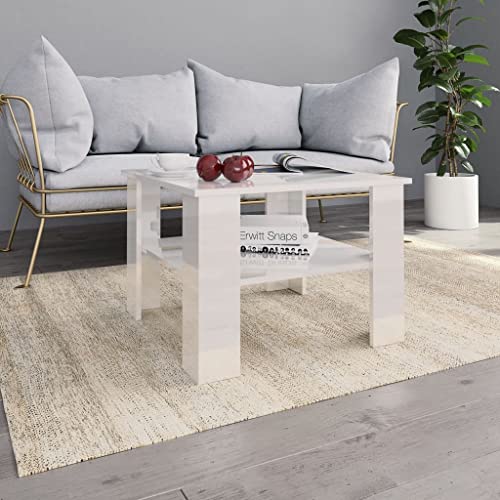 QJBSAVVA Couchtisch Hochglanz-Weiß 60x60x42 cm Holzwerkstoff Modernes Design mit Ablagefach - Robuster Beistelltisch für Wohnzimmer und Flur von QJBSAVVA