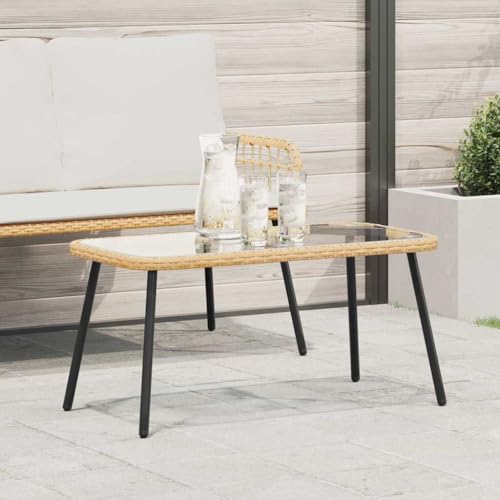 QJBSAVVA Couchtisch Moderner Beistelltisch aus Poly Rattan mit Glasplatte 90 x 45 x 43 cm Robustes Design für Wohnzimmer Balkon und Garten QJBSAVVA Couchtisch Moderner Beistelltisch aus Poly Rattan mit Glasplatte 90 x 45 x 43 cm Robustes Design für Wohnzimmer Balkon und Garten von QJBSAVVA