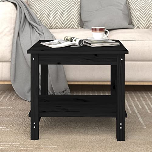 QJBSAVVA Couchtisch Schwarz Massivholz Kiefer 50x50x45 cm 2-Etagen-Design Stabiles Wohnzimmermöbel Beistelltisch für Wohnzimmer und Flur von QJBSAVVA