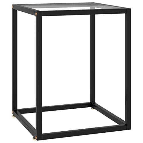 QJBSAVVA Couchtisch Schwarz mit Hartglas 40x40x50 cm - Moderner Beistelltisch aus pulverbeschichtetem Stahl und gehärtetem Glas für Wohnzimmer von QJBSAVVA
