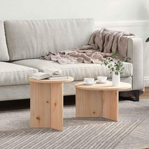 QJBSAVVA Couchtisch Set 2-TLG Massivkiefer Natur 49 x 49 x 28 cm Modernes Design Nestbar & Platzsparend für Wohnzimmer und Balkon von QJBSAVVA