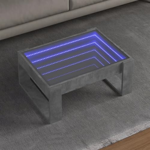 QJBSAVVA Couchtisch mit Infinity-LED Betongrau 70x53x30 cm - Moderner Beistelltisch mit RGB-Beleuchtung, Holzwerkstoff & Glas für Wohnzimmer oder Schlafzimmer von QJBSAVVA