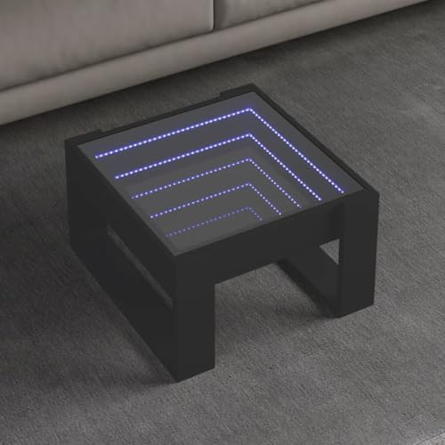 QJBSAVVA Couchtisch mit Infinity-LED Schwarz 50x53x30 cm Moderner Beistelltisch mit RGB-Beleuchtung aus Holzwerkstoff und Glas für Wohnzimmer und Schlafzimmer von QJBSAVVA