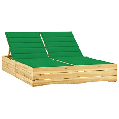 QJBSAVVA Doppel Sonnenliege aus imprägniertem Kiefernholz mit Verstellbarer Rückenlehne und grünen Polyester Auflagen 198 x 135 cm Robust & Wetterfest für Garten Balkon und Strand von QJBSAVVA