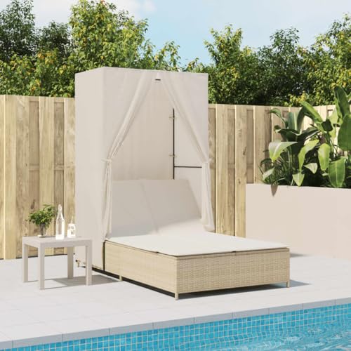 QJBSAVVA Doppelliege Garten mit Dach und Vorhängen Beige PE Rattan 104 x 197 x 193 cm Verstellbare Rückenlehne für Terrasse Balkon und Strand QJBSAVVA Doppelliege Garten mit Dach und Vorhängen Beige PE Rattan 104 x 197 x 193 cm Verstellbare Rückenlehne für Terrasse Balkon und Strand von QJBSAVVA