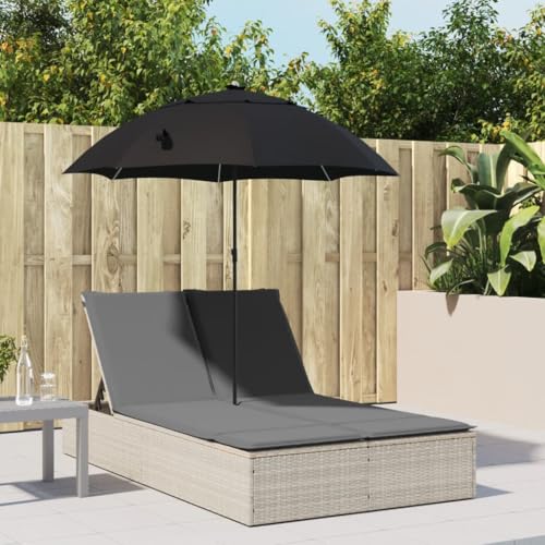 QJBSAVVA Doppelliege Gartenliege mit Sonnenschirm 200 x 164 cm PE Rattan Hellgrau 4 Fach verstellbare Rückenlehne waschbare Kissen für Garten Balkon und Terrasse von QJBSAVVA