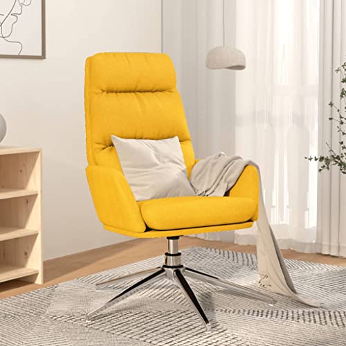QJBSAVVA Drehsessel Senfgelb Stoff Relaxsessel mit 360 Grad Drehfunktion Dick gepolsterter Sessel mit Metallgestell Bequemer Armlehnensessel für Wohnzimmer Schlafzimmer und Balkon von QJBSAVVA
