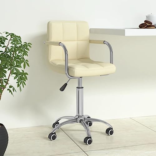 QJBSAVVA Drehstuhl Creme Bürostuhl aus Stoff mit Gasdruckfeder Höhenverstellbar 360 Grad Drehbar mit Rollen für Home Office und Schlafzimmer von QJBSAVVA