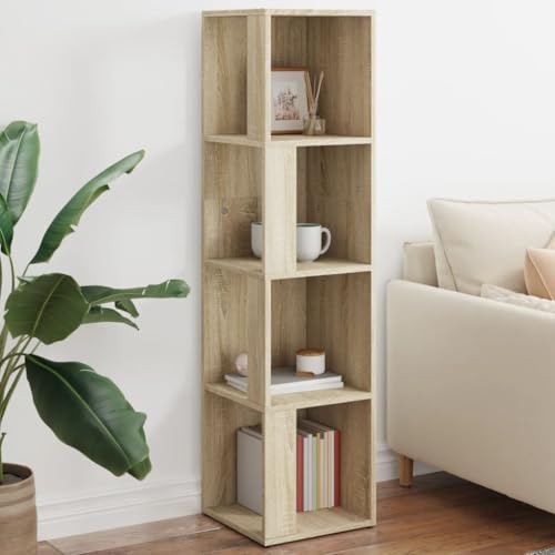 QJBSAVVA Eckregal in Sonoma-Eiche aus Holzwerkstoff 33x33x132 cm mit 4 Fächern Robust Stabil für kleine Räume wie Wohnzimmer Schlafzimmer Büro von QJBSAVVA
