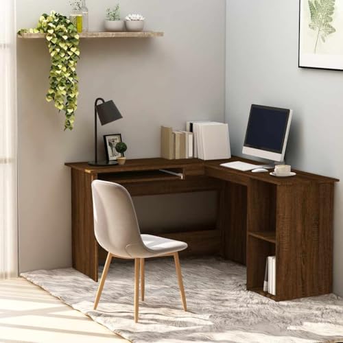 QJBSAVVA Eckschreibtisch Braun Eichen-Optik 120x140x75 cm Moderner L Schreibtisch mit Tastaturablage und 2 Ablagen Stabiler Holzwerkstoff für Büro Homeoffice und Gaming von QJBSAVVA