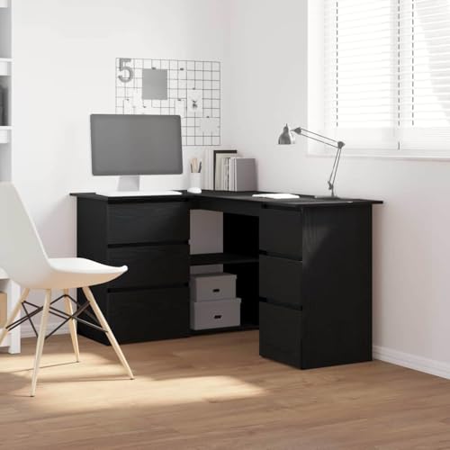 QJBSAVVA Eckschreibtisch Schwarz Eiche 145x100x76 cm Moderner L-Schreibtisch mit 8 Fächern & 4 Schubladen Robuster Holzwerkstoff für Büro Homeoffice und Gaming von QJBSAVVA