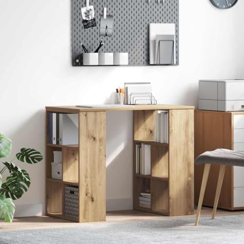 QJBSAVVA Eckschreibtisch aus massiver Eiche mit minimalistischem Design und integriertem Regal platzsparend für Büro oder Lernraum Braun von QJBSAVVA