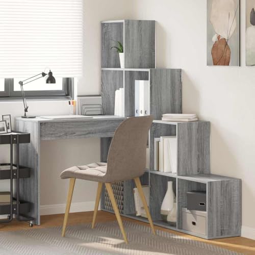 QJBSAVVA Eckschreibtisch mit Stauraum Grau Sonoma 101,5 x 149,5 cm Moderner Schreibtisch für Homeoffice und Gaming Platzsparend & Organisiert mit Regalen von QJBSAVVA