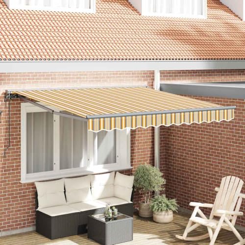 QJBSAVVA Einziehbare Markise Marineblau 350x250 cm aus Hochwertigem Polyester mit PU Beschichtung und Aluminium Rahmen Modernes Design für Balkon Terrasse und Garten von QJBSAVVA