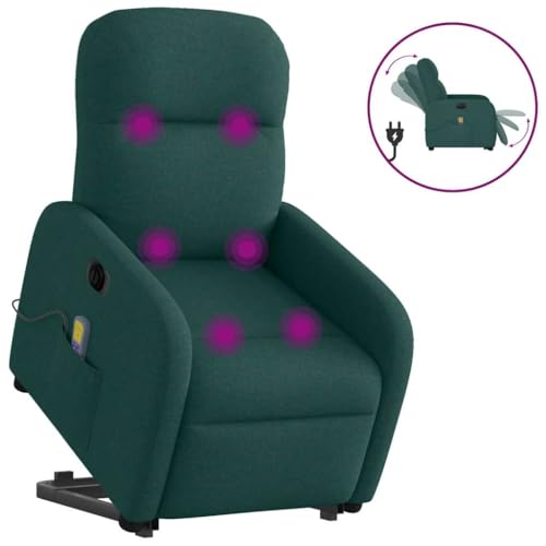 QJBSAVVA Elektrischer Massagesessel mit Aufstehhilfe Dunkelgrün Relaxsessel mit Vibrationsfunktion und Liegeposition 135° Bequemer Stoffbezug für Wohnzimmer Schlafzimmer und Balkon von QJBSAVVA