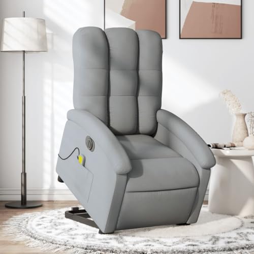 QJBSAVVA Elektrischer Massagesessel mit Aufstehhilfe Hellgrau Relaxsessel mit Vibrationsfunktion und elektrischer Liegefunktion Bequemer Stoffbezug für Wohnzimmer Schlafzimmer und Balkon von QJBSAVVA