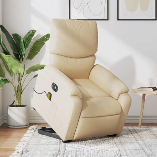 QJBSAVVA Elektrischer Massagesessel mit Aufstehhilfe Relaxsessel in Creme Stoff mit Vibrationsfunktion und Liegeposition Bequem & Langlebig für Wohnzimmer Schlafzimmer und Balkon von QJBSAVVA