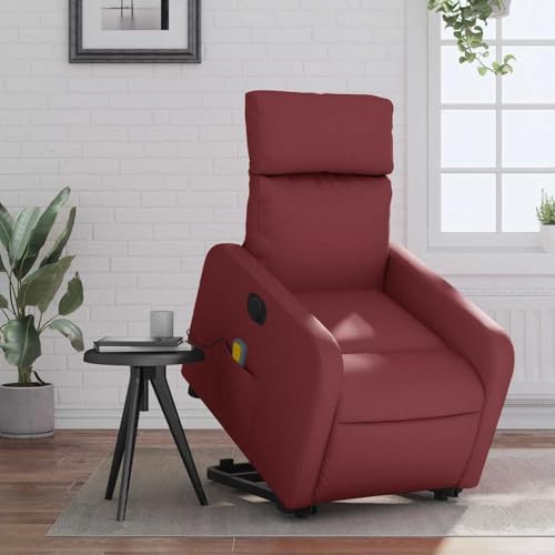 QJBSAVVA Elektrischer Massagesessel mit Aufstehhilfe Weinrot Kunstleder Relaxsessel mit Vibrationsfunktion und Liegeposition Bequem & Langlebig für Wohnzimmer Schlafzimmer und Balkon von QJBSAVVA