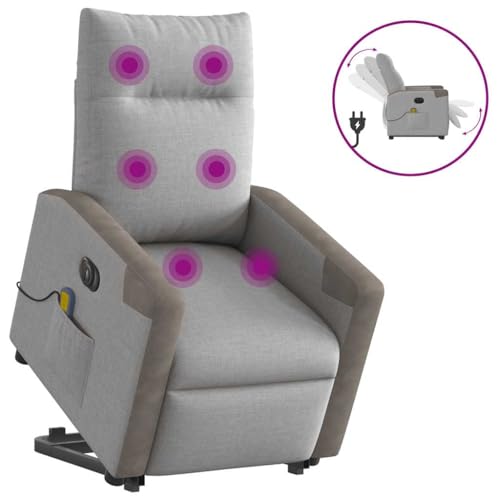 QJBSAVVA Elektrischer Massagesessel mit Aufstehhilfe Wolkengrau Relaxsessel mit Vibrationsfunktion und Liegeposition Bequemer Stoffbezug für Wohnzimmer Schlafzimmer und Balkon von QJBSAVVA