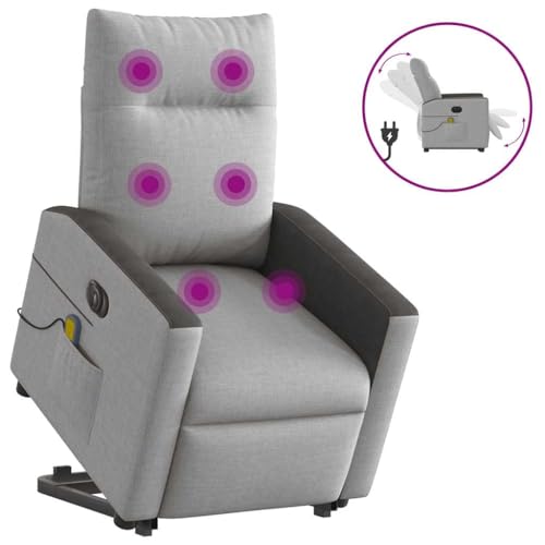 QJBSAVVA Elektrischer Massagesessel mit Aufstehhilfe und Liegefunktion Wolkengrau Stoff Relaxsessel für Wohnzimmer Schlafzimmer und Balkon Bequem mit 6-Punkt-Vibrationsmassage von QJBSAVVA