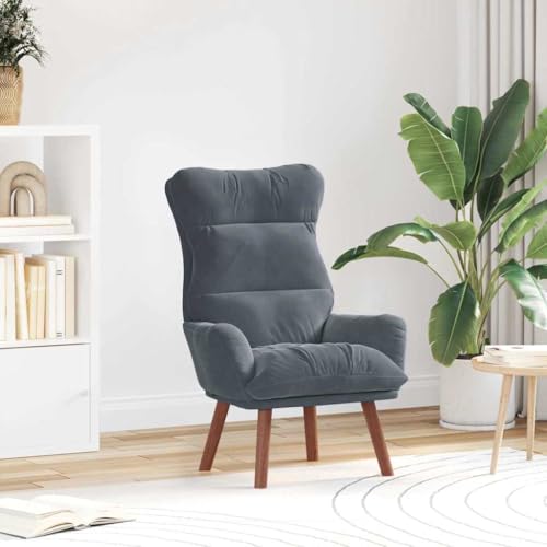 QJBSAVVA Entspannungsstuhl Dunkelgrau Samt Moderner Loungesessel mit Ergonomischem Design Gepolsterten Armlehnen und Luxuriösem Samtbezug für Wohnzimmer Schlafzimmer und Leseecke von QJBSAVVA