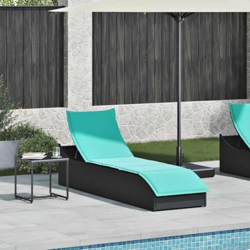 QJBSAVVA Essstühle Gartenliegen Gartenstühle Strandstuhl - Klappliege mit Auflage und Stauraum Schwarz Poly-Rattan für Terasse Outdoor Garden Garten von QJBSAVVA