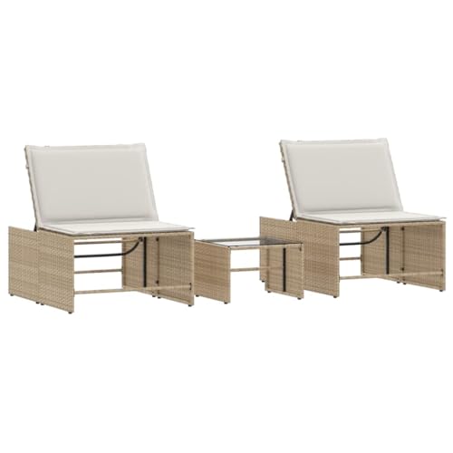 QJBSAVVA Essstühle Liegestuhl Garten Relax Gartenstuhl Outdoor Liege - Sonnenliegen 2 STK. mit Tisch Beige Poly Rattan für Strand Lounge Terasse Beach von QJBSAVVA