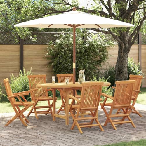 QJBSAVVA Esstisch Set aus massivem Teakholz ovaler Gartentisch mit 6 Stühlen wetterfest und langlebig für Garten Terrasse und Balkon von QJBSAVVA