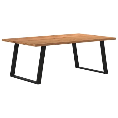 QJBSAVVA Esstisch aus Massivholz Eiche 200 x 120 x 74 cm Naturkanten Design Robuster Küchentisch mit verstellbaren Füßen für Esszimmer Wohnzimmer und Garten von QJBSAVVA