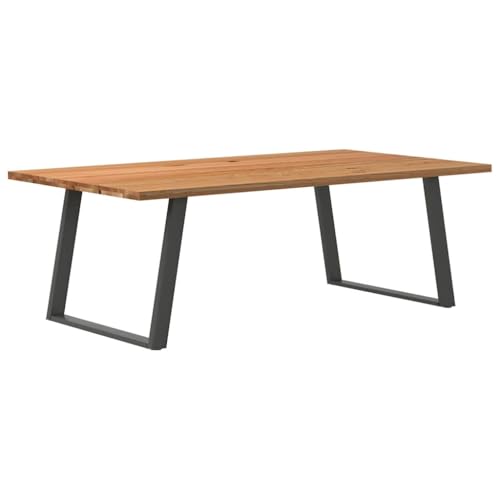 QJBSAVVA Esstisch aus Massivholz Eiche 220 x 120 x 74 cm Rechteckiger Küchentisch mit U förmigen Stahlbeinen Anthrazit Robustes Design für Esszimmer Wohnzimmer und Garten von QJBSAVVA