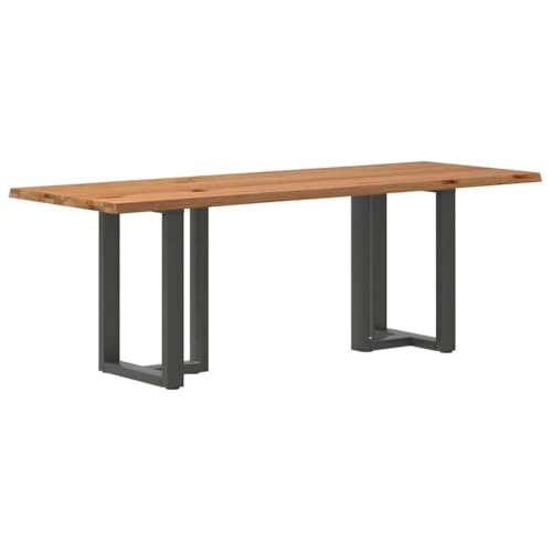 QJBSAVVA Esstisch aus Massivholz Eiche 220 x 80 x 74 cm Naturkante Robust & Langlebig mit Verstellbaren Füßen Moderner Küchentisch für Esszimmer Wohnzimmer und Garten von QJBSAVVA