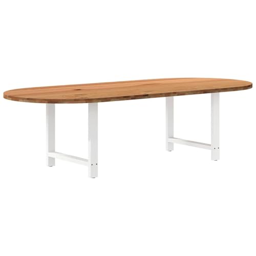 QJBSAVVA Esstisch aus Massivholz Eiche Hellbraun Oval 280 x 120 x 74 cm Robuster Küchentisch mit verstellbaren Füßen Langlebiges Design für Esszimmer Wohnzimmer und Garten von QJBSAVVA