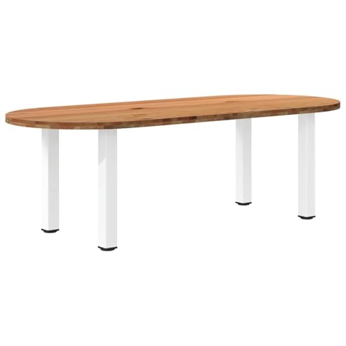 QJBSAVVA Esstisch aus Massivholz Eiche Oval 240 x 100 x 74 cm Robuster Küchentisch mit Stahlbeinen Verstellbare Füße für Esszimmer Wohnzimmer oder Garten von QJBSAVVA
