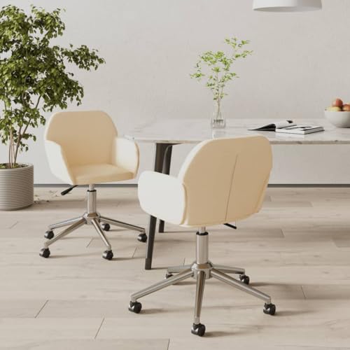 QJBSAVVA Esszimmerstühle 2 Stück Drehbar Creme Stoff Modernes Design mit Armlehne und 360 Grad Drehfunktion Robuster Metallrahmen für Wohnzimmer Küche und Essbereich von QJBSAVVA