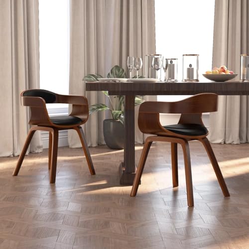 QJBSAVVA Esszimmerstühle 2 Stück Schwarz Bugholz und Kunstleder Bequeme Küchenstühle mit Gepolsterter Sitzfläche Modernes Design für Esszimmer und Küche von QJBSAVVA