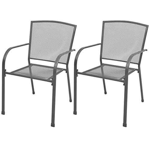 QJBSAVVA Esszimmerstühle 2er Set aus Stahl mit Mesh-Design Grau Anthrazit Moderne Gartenstühle für Terrasse Balkon und Innenbereich Stapelbar & Wetterfest von QJBSAVVA
